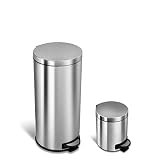 NINESTARS CB-SOT-30-1/5-1 Step-on Trash Can Combo Set, 8 Gal 30L & 1.2 Gal 5L, Stainless Steel Base (Round, Stainless Steel Lid)