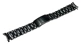 RECHERE 24mm Stainless Steel Bracelet Watch Band Strap Curved End Solid Links Color Black