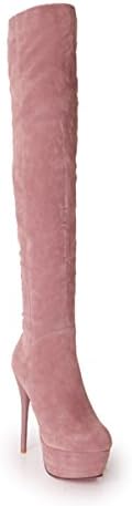 Jiame Women's Faux Suede Stage Shows Sexy Over The Knee Thigh High Platform Stiletto Heel Boots
