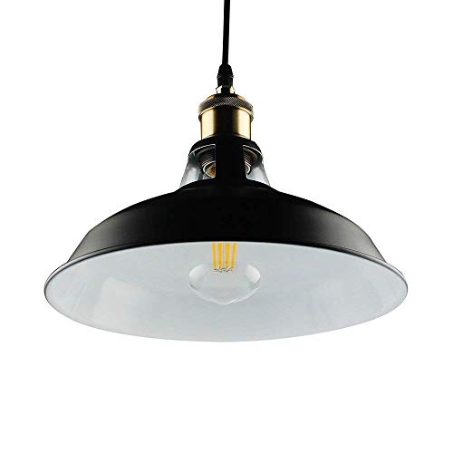 GALYGG Industrial Pendant Lighting, Metal Shade Ceiling Hanging Light Fixtures, for Kitchen Island - Outside Black Inside White, 3 Pack (Included 4W Edison Bulb) - Thumbnail 5