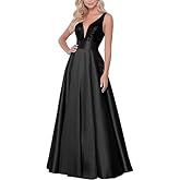 MildApril Sparkly Sequin V Neck Bridemaid Dress A Line Satin Wedding Prom Dress for Women Formal Evening Gowns with Pockets