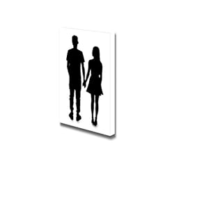 Canvas Prints Wall Art - Silhouette of Two Lovers Romantic Couple | Modern Wall Decor/Home Decoration Stretched Gallery Canvas Wrap Giclee Print & Ready to Hang - 18" x 12"