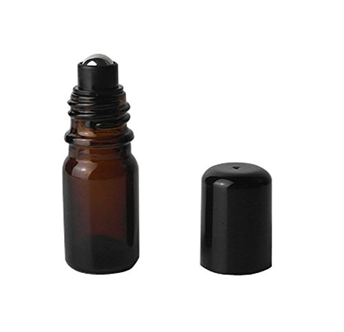 3PCS 5ml Upscale Empty Refillable Brown Glass Roll on Bottles Essential Oil Perfume Roller Bottles with Black Cap Attar Bottle (5ML)