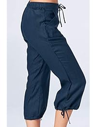 Pantalones capri de dama de 100% lino con cordón y corbata para la pierna