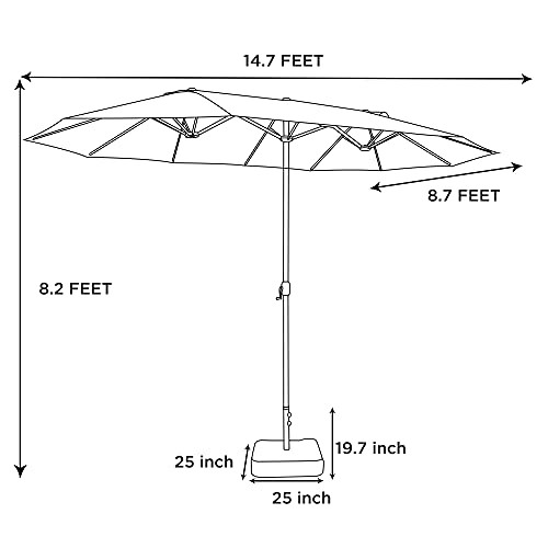 Patio Watcher 15 Ft Patio Double Sided Umbrella with Base, Extra Large