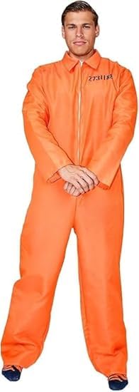 korifejus Men's Prisoner Costume Jumpsuit Escape from Prison Classic Orange for Carnival Party with Bachelor Theme (L/XL)