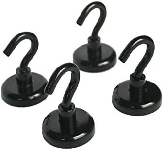 Ultra Strong Magnetic Hooks 4-Pack - Heavy Duty Black Coated 40 lb. Magnetic Hooks Set of 4 - Powerful Neodymium Indoor / Outdoor Magnet Hooks