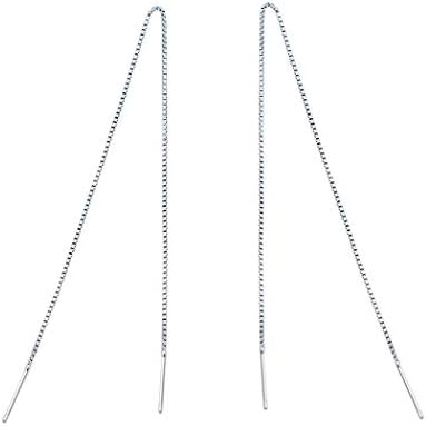 Chereda925 Silver Earring Bar Tassel Threader Pull Through Chain Dangle Drop Earrings