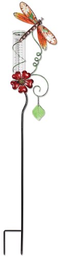Sunset Vista Design Studios Fused Colored Glass Rain Gauge, Dragonfly