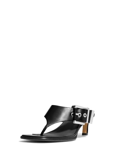 Michael Kors Women's Rowen Heeled Thong Sandal, Vachetta Leather/Black, 8