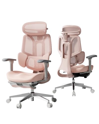 Hbada E3 Air Ergonomic Office Chair - Dynamic Lumbar Support 3 Zones, 3D Adjustable Headrest, 3D Adjustable Armrests, Swivel (with Foot Rest, Pink)