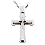 Cross Necklace for Men with Large Pendant 24 Inch Curb Chain in Gift Box (Color : Silver / Gold / Black)