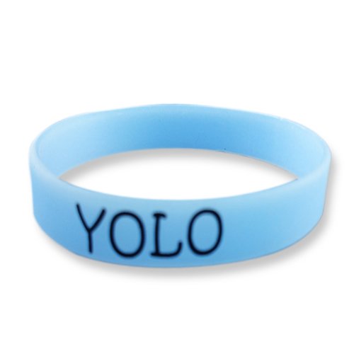 EKNA Silicone Armband glows green at night with Text Wristband Glow in the Dark Silicone Bracelet, light blue, YOLO