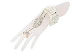 BABEYOND The Great Gatsby Inspired Bridal Flapper Flower Pattern Imitation Pearl Bracelet Ring Set (Gold)