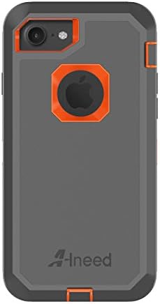 iPhone 8 Case,iPhone 7 Case,Heavy Duty Drop Protection Tough Rugged Hybrid Hard Shell Cover Case with Belt Clip Screen Protector for iPhone 7 [4.7 inch](Grey/Orange)