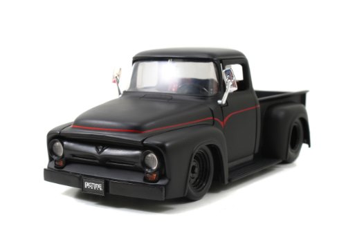 1956 Ford F-100 Pickup Truck Matt Black 1/24 by Jada 90485