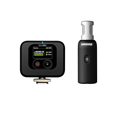 Shure MoveMic 88+ Wireless Video Microphone Kit for iPhone, Android & Cameras - Stereo Condenser Mic with 4 Polar Patterns, DSP Audio Controls & MoveMic Receiver, Black