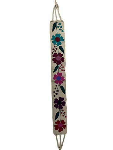 Traditional Mexican Embroidered Colorful Floral Belt (Beige)