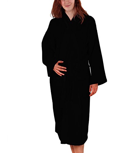 Waffle Weave Robe Kimono Spa Bathrobe Made in Turkey (Black, Small / Medium)