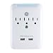 GE 2 USB 3 Outlet Surge Protector Outlet Adapter, 2.4A USB Ports, Charging Station Wall Tap, 540 Joule, Protected Indicator LED, 3 Prong, UL Listed, White, 33646