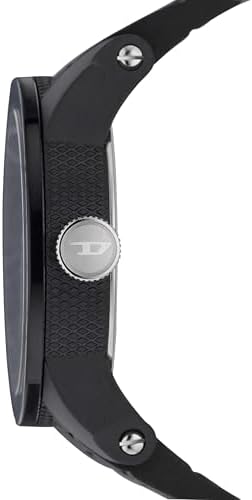 Herrenuhr Double Down S44, Dreizeigeruhrwerk, 44 mm Gehäuse aus schwarzem Polycarbonat mit Silikonarmband, DZ1437
