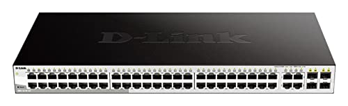 D-Link DGS-1210-52 Managed Gigabit Switch (52 Ports, Davon 48 x 10/100/1000 Mbit/s Ports, 4 x Glasfaser SFP/Combo Slots)