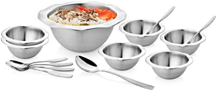 Vinayak International Wave Dessert Set of 14 Pcs | Serving Bowl - 1950 ML | Bowl - 280 ML