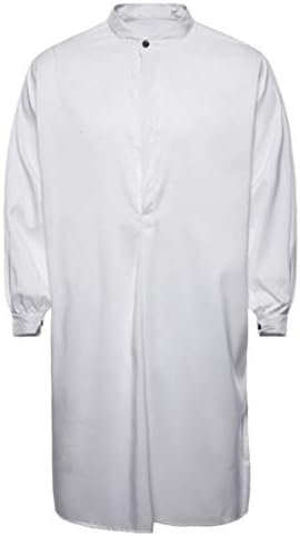 Men's Autumn Casual Muslim Thobe Islamic Arabic Clothing Long Sleeve Shirt Autumn Winter New Tops (White, XL)