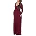 Mother Bee Maternity Long Sleeve Ruched Waist Dress with Pockets Burgundy