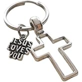 Cross Charm Keychain with Jesus Loves You Charm, Religious Keychain