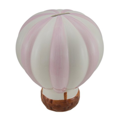 Zeckos Pink and White Hot Air Balloon Ceramic Coin Bank
