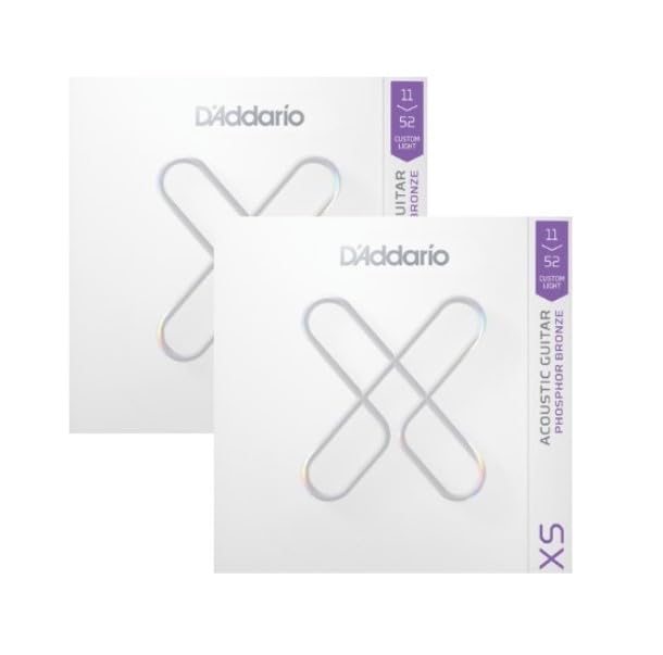 D'Addario Acoustic Guitar Strings, XS Phosphor Bronze Coated, XSAPB1152-2P, Custom Light 11-52, 6-String Set, Pack of 2 Image