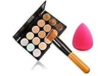 Perfect shopping 15 Color Concealer Palette + Wooden Handle Brush + Cosmetic Puff Base Foundation Concealers Face Powder Makeup Tools