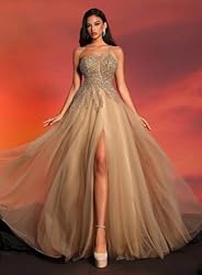 Beading Tulle Prom Dresses 2025 with Pockets