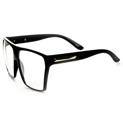 Large Oversized Retro Fashion Clear Lens Square Glasses (Black)