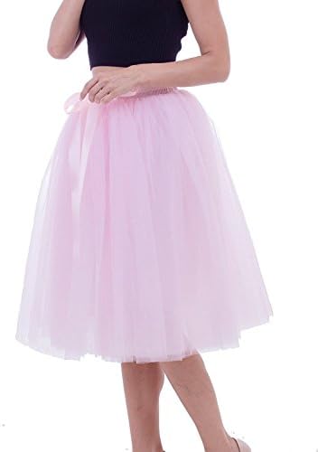 Women's High Waist Elastic Princess A Line Midi/Knee Length Tulle Skirt Bowknot Layered Tulle Party Skirt