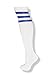 NeonNation Unisex White Knee High Team Tube Socks w/Three Various Colored Stripes (White w/Royal Blue Stripes)
