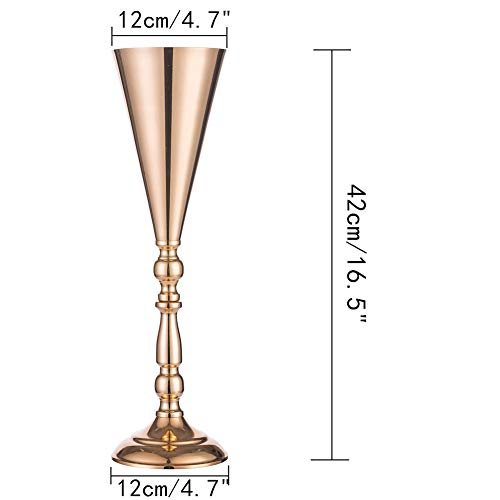 Sziqiqi Set of 10 Tall Metal Wedding Centerpieces for Reception Tables, Gold Flower Vase Stand, Base Decortion for Party, Events, Birthday, Celebration Ceremonies, L × 10