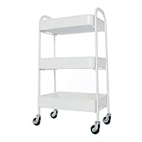 YOURLITE 3 Tier Metal Rolling Cart Organizer with Wheels (w/2 Brakes) Bathroom Cart with Handle 3 Tier Utility Cart with Span-on Design, No Bolts or Screws Installation Way, White