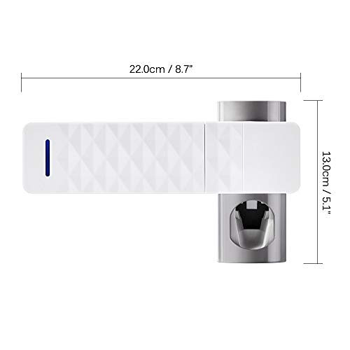 Uv Toothbrush Sanitizer, Uv Toothbrush Holder Wall Mounted Toothpaste Dispenser with Sterilization Function, 5 Toothbrush Sterilizer Holder for Family Kids, Shower Bathroom, USB Charging - Thumbnail 5