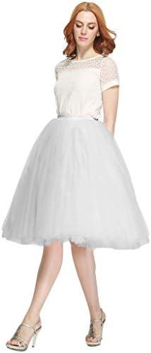 Nemobridal Women's 7 Layer Short Elastic Waistband Tutu Princess Tulle Midi Skirt XX-Large silver