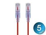 Monoprice Cat6A Ethernet Patch Cable - 3 feet - Red | Snagless RJ45 550Mhz UTP Pure Bare Copper Wire 10G 30AWG 5-Pack - SlimRun Series