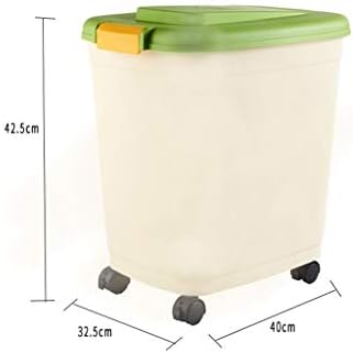 HCOMEONK 20L/30L Large Pet Food Storage Container on Wheels with Measuring Scoop Plastic Dog Cat Animal Storage Bin Green Holds 10KG/15KG Dry Food Dispenser Rubber Airtight Seal