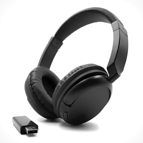 Queemie Wireless TV Headphones Bluetooth 5.3 with USB Transmitter, Adjustable Headband, Ultra-Light Supra-Ear TV Headphones for Adults, Teens & Seniors – Black