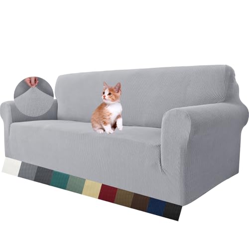 MAXIJIN Super Stretch Sofa Cover for 3 Seater, 1 Piece Universal Jacquard Spandex, Pet Friendly Protector (3 Seater, Silver Grey)