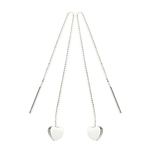 FM FM42 925 Sterling Silver Hammered Heart Box Chain Threader Drop Earrings SE2008