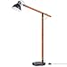 LEPOWER Wood Metal Floor Lamp, Wood Standing Light with Adjustable Head, Industrial Retro Design,Foot Switch & E26 Lamp Base Reading Light, Eye-Caring Study Lamps for Living Room, Bedroom and Office