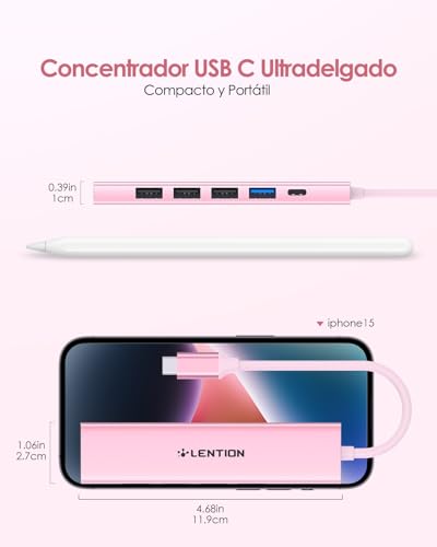 LENTION 6 in 1 USB C Hub HDMI 4K@30Hz, PD 100W, USB-A 3.0 & 2.0, USB C Adapter for MacBook Pro/Air 2026-2016, New MacBook Neo, Surface, iPhone 17 Plus Pro MAX and More (CH17, Rose Gold)