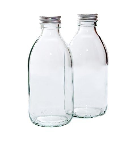 250ml CLEAR GLASS Bottles with SILVER Lids - PACK of 2