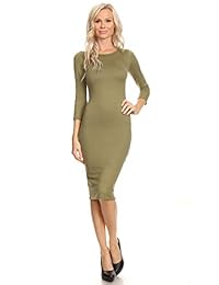 Vestido al cuerpo, a media pierna y cuello redondo para mujer, XXL, verde oliva